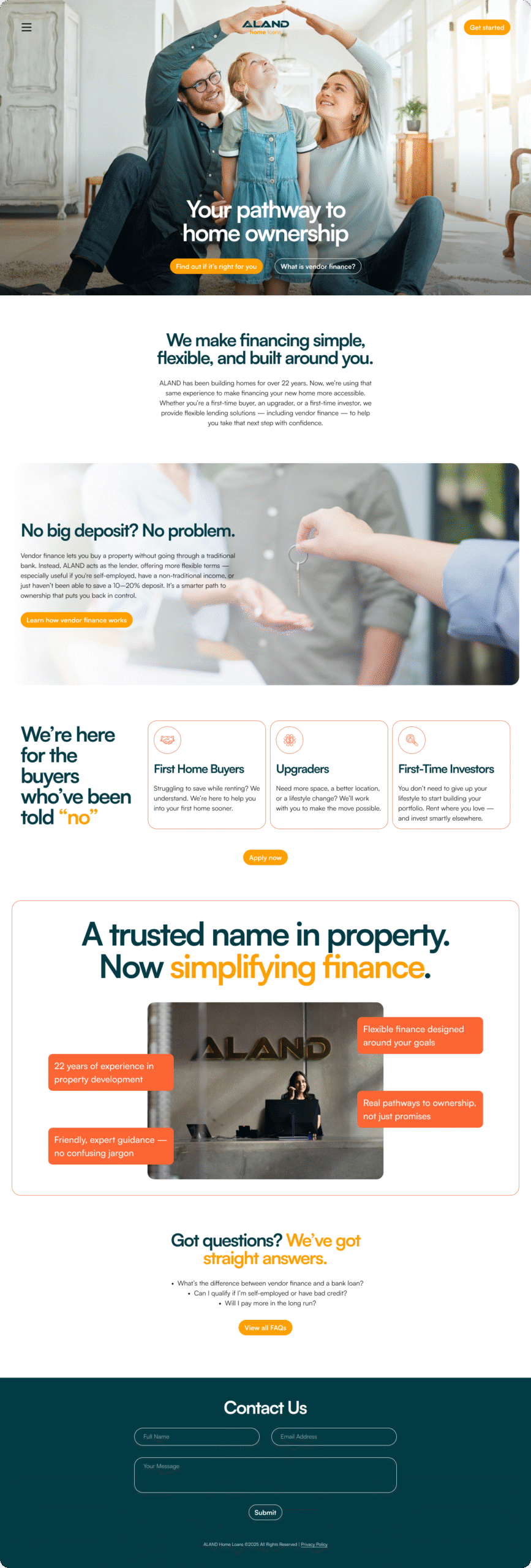 ALAND Home Loans website design on a desktop computer
